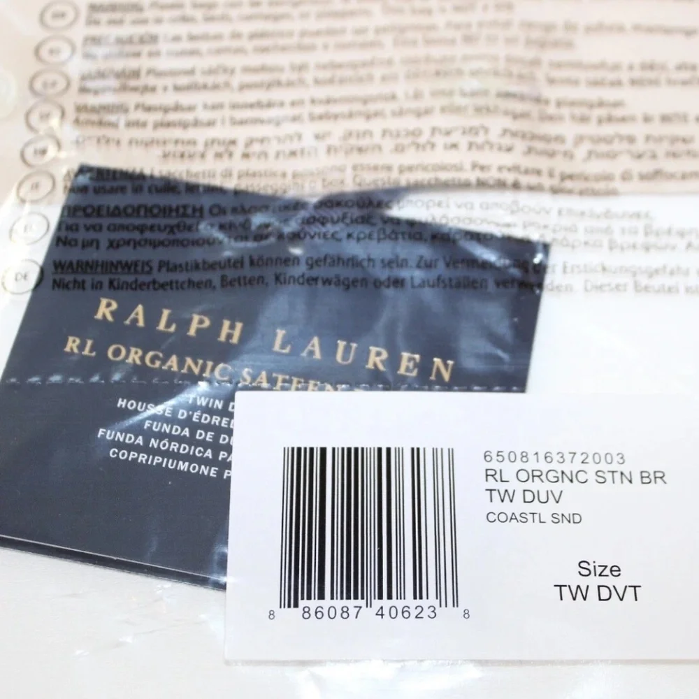 Ralph Lauren Organic Sateen Border Twin Duvet Cover Coastal Sand BRAND NEW